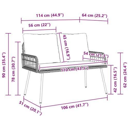 Klupa za vrt Crna 114x64x78 cm Poliratan Cijena