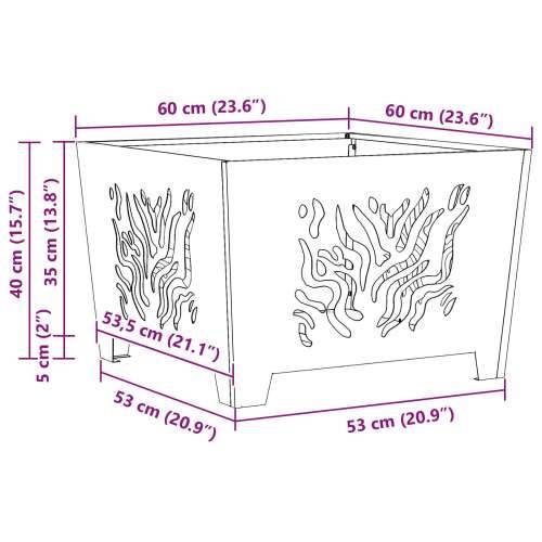 Vatrena jama Kvadratna Crna 60x60x40 cm Čelik Cijena
