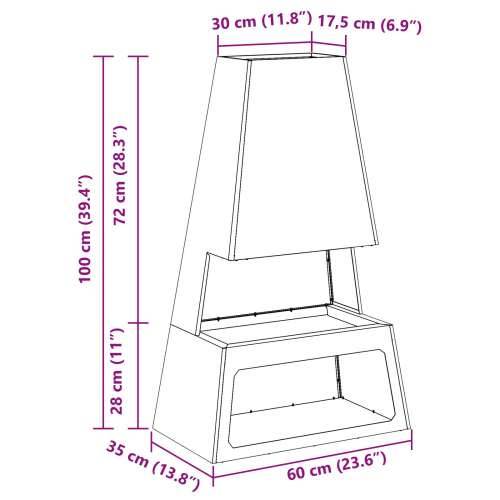 Ognjište s spremnikom za drva 60x35x100 cm od čeličnog materijala Cijena