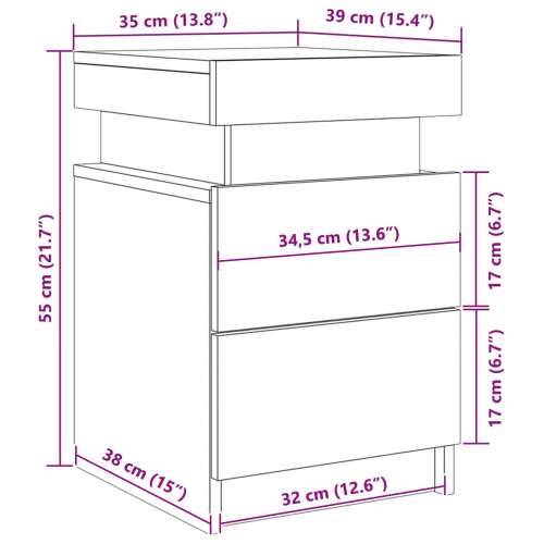 Noćni ormarić s LED svjetlima Crni Oak 35x39x55 cm Cijena
