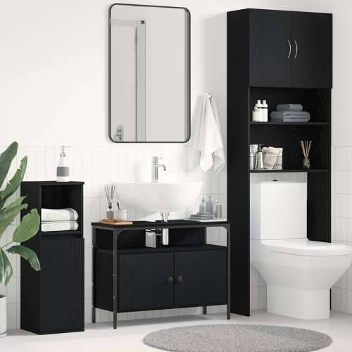 Ormar za Lavabo - Umivaonik Crna Hrast 80x30x60 cm Upravna drvena ploča Cijena