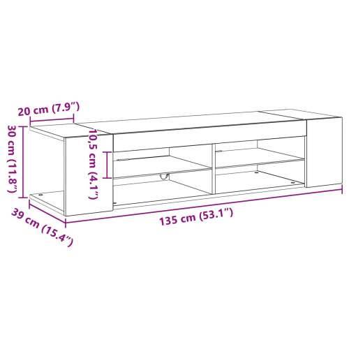 TV komoda s LED svjetlima crni hrast 135x39x30 cm od drvenih kompozita Cijena