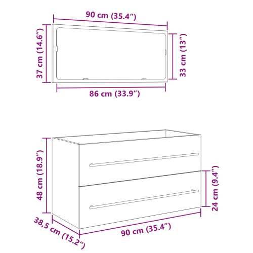 Kupaonski ormarić s ogledalom Crni hrast 90x45x1,5 cm Konstruirano drvo Cijena
