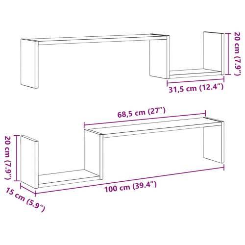 Zidna polica 2 kom Crni hrast 100x15x70 cm Konstruirano drvo Cijena