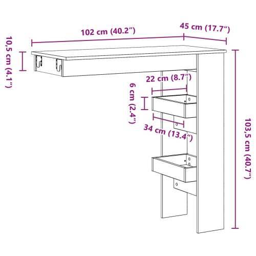 Zidni bar stol - Crni hrast - 102x55x103.5 cm - Napravljen od konstruiranog drveta Cijena
