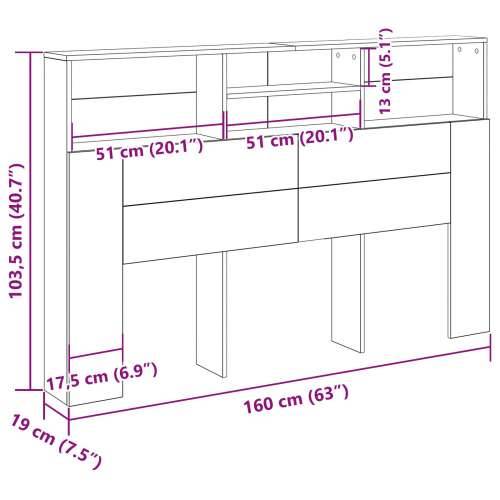 Glava kreveta s ormarom u crnom hrastu - 160x19x103.5 cm napravljena od inženjerskog drva Cijena