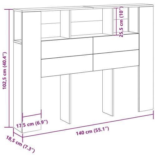Crna hrastova glava kreveta - 140x19x104.5 cm - Rađeno od inženjerskog drveta Cijena
