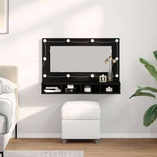 LED ogledalo s ormarom u crnom hrastu - 90x31.5x62 cm Cijena