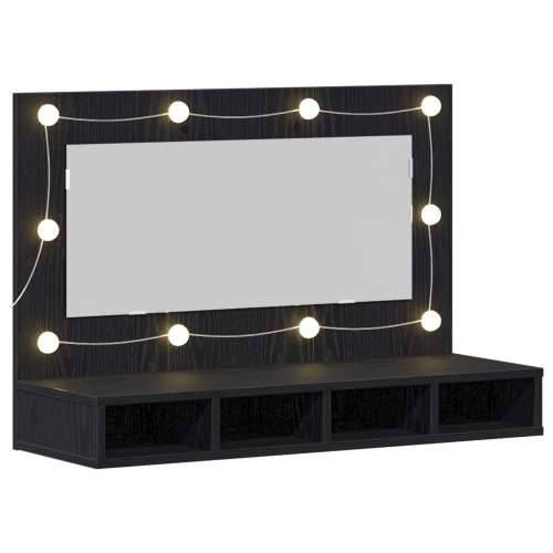 LED ogledalo s ormarom u crnom hrastu - 90x31.5x62 cm Cijena