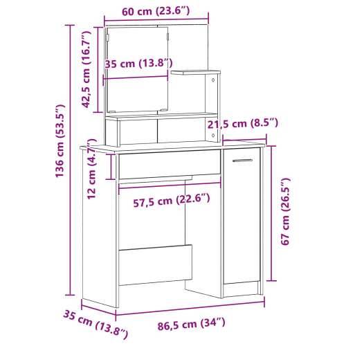 Crni hrast toaletni stolić s ogledalom - 86.5 x 35 x 136 cm Cijena