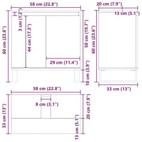 Ormarić za Lavabo - Umivaonik crna hrastovina 58x33x60 cm konstruirano drvo Cijena