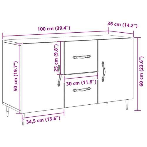 Sideboard Crni Hrast 100x36x60 cm Konstruirano Drvo Cijena