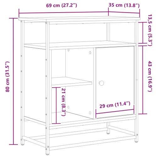 Komoda Crna Hrast 69x35x80 cm Konstruirano drvo i Čelik Cijena