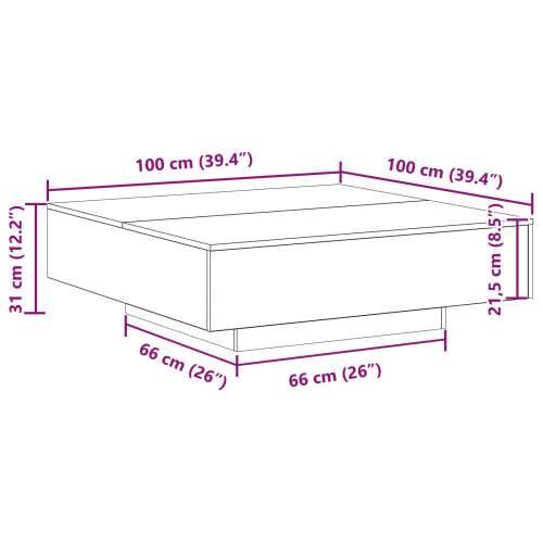 Stolić za kavu s LED svjetlima Crni hrast 100x100x31 cm Cijena