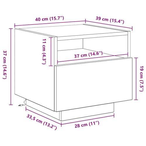 Noćni ormarić s LED svjetlima Crna hrast 40x39x37 cm Cijena