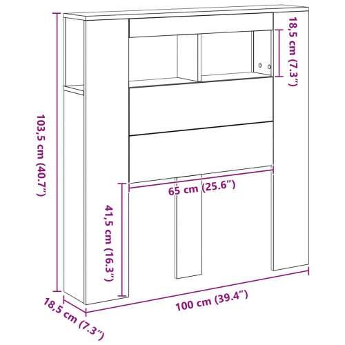 Uzglavlje za pohranu s LED svjetlima Crni hrast 100x18,5x103,5 cm Cijena
