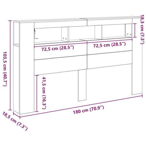 Glava kreveta za pohranu s LED svjetlima Crna hrastovina 180x18,5x103,5 cm Cijena