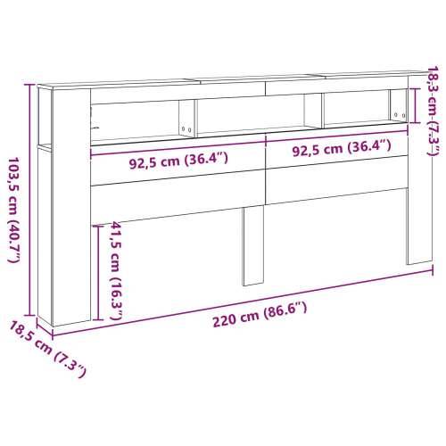 Uređaj za pohranu s uzglavljem i LED svjetlima Crna hrastovina 220x18,5x103,5 cm Cijena