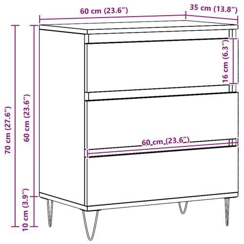 Komoda s ladicama Crni hrast 60x35x70 cm Izrađen od drva Cijena