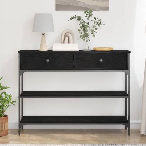 Konsolni stol Crna hrast 100x25x75 cm Inženjerska drva i čelik Cijena