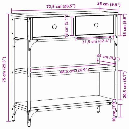 Konzolni stol od starog drveta 72,5x25x75 cm od engineerskog drveta i čelika Cijena