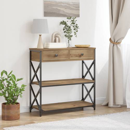 Konsoletni Stol Umjetni Hrast 75x28x75 cm Opisano Drvo i Čelik Cijena