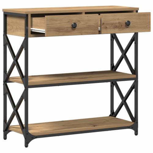 Konsoletni Stol Umjetni Hrast 75x28x75 cm Opisano Drvo i Čelik Cijena
