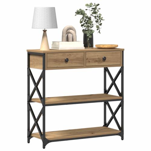 Konsoletni Stol Umjetni Hrast 75x28x75 cm Opisano Drvo i Čelik Cijena