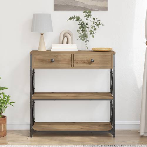 Konsoletni Stol Umjetni Hrast 75x28x75 cm Opisano Drvo i Čelik Cijena