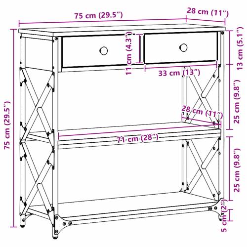 Konsoletni Stol Umjetni Hrast 75x28x75 cm Opisano Drvo i Čelik Cijena