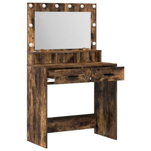 Toaletni stol s LED svjetlima, dimnjeni hrast, 79x41x135 cm Cijena