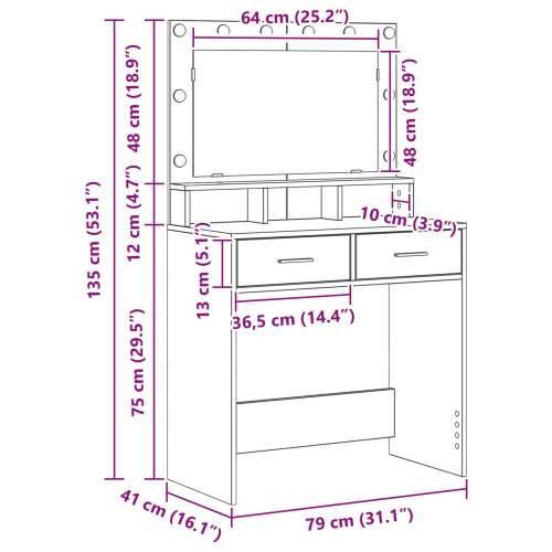 Toaletni stol s LED svjetlima, smeđi hrast, 79x41x135 cm Cijena