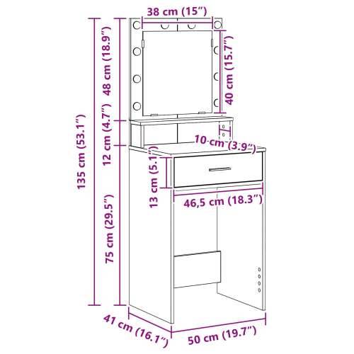 Toaletni stol s LED svjetlima - Betonska siva, 50x41x135 cm Cijena