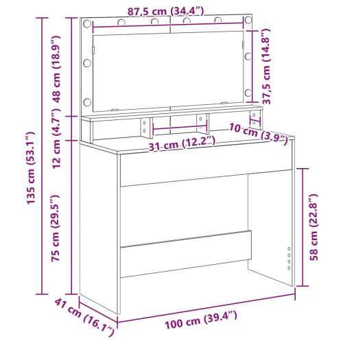 Toaletni stol s LED svjetlima, crna hrast, 100x41x135 cm Cijena