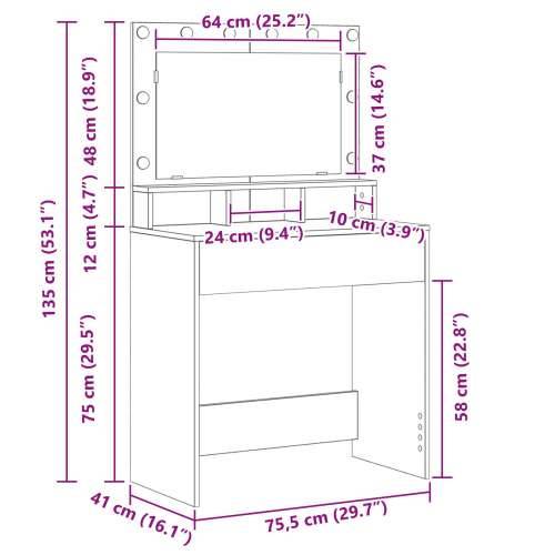 Toaletni stol s LED svjetlima, dimljeni hrast, 79x41x135 cm Cijena