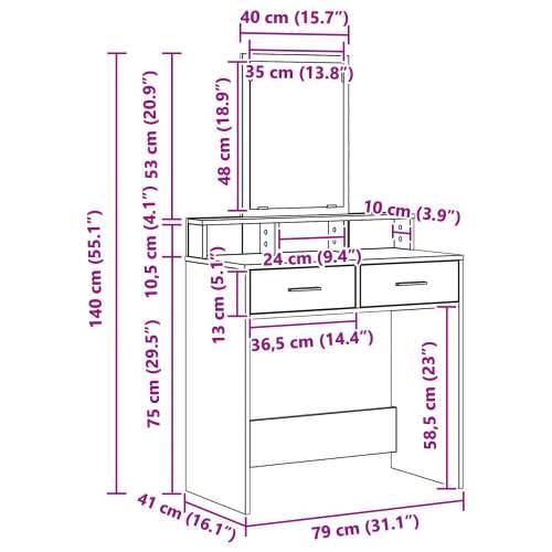 Toaletni stol s ladicama, tamni hrast, 79x41x140 cm Cijena