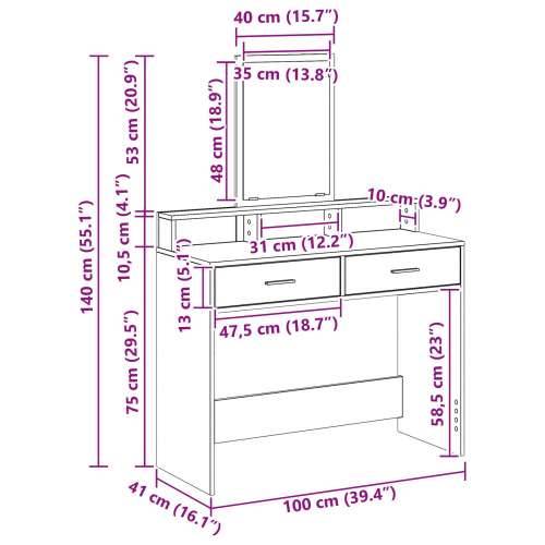 Toaletni stol s ladicama - Crni hrast 100x41x140 cm Cijena