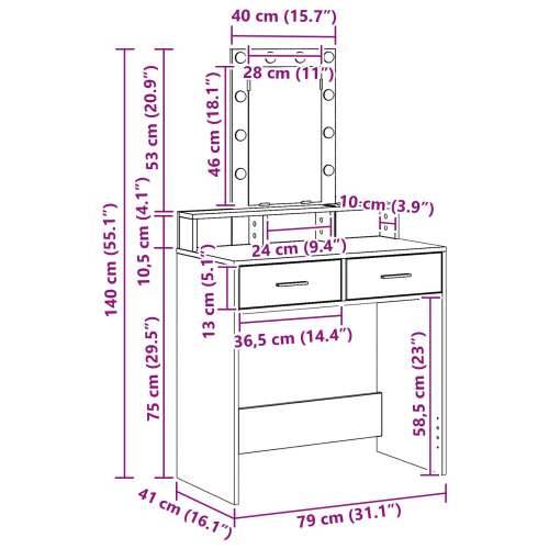 Toaletni stolić s LED svjetlima, crni hrast, 79x41x140 cm Cijena