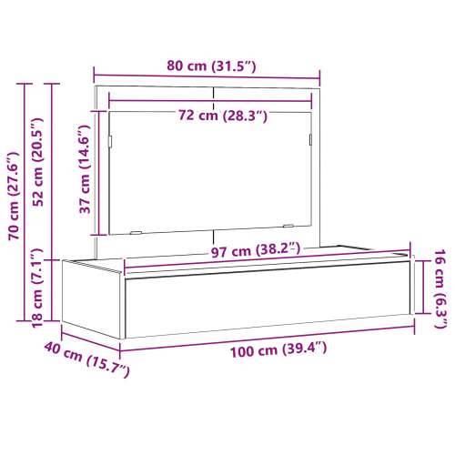 Zidni toaletni stol u crnom hrastu, 100x40x70 cm Cijena