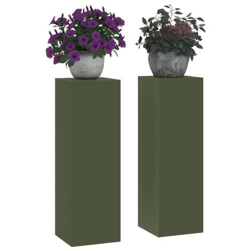 Stalci za biljke na otvorenom Stalak 2 kom Maslinasta 24x24x75 cm Čelik Cijena