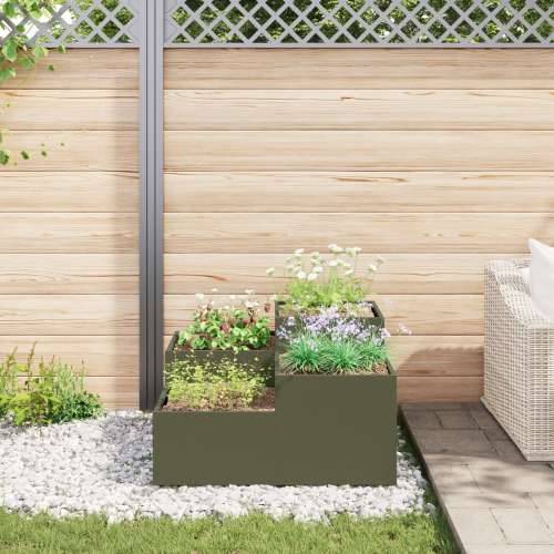 Vrtni sanduk 80x80x48 cm Maslinasto zelena Čelik Cijena