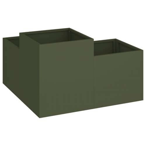 Vrtni sanduk 80x80x48 cm Maslinasto zelena Čelik Cijena