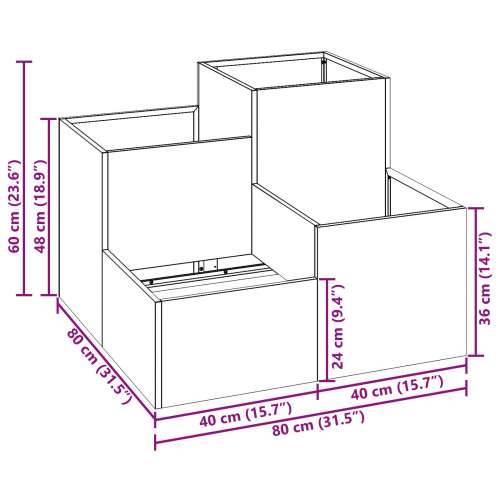 Vrtni saksija 80x80x60 cm Odporni čelik Cijena