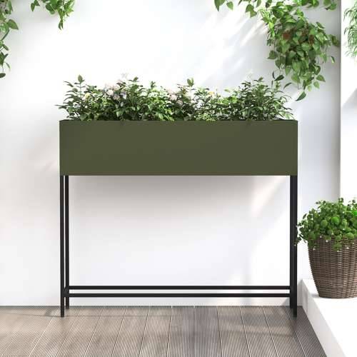 Povišeni vrtni saksija 100x26x82 cm Maslinasta čelik Cijena