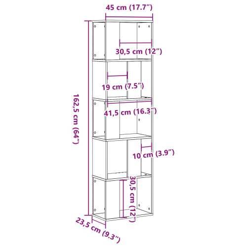 Knjiga 5-nivo Crno Hrast 45x23,5x162,5 cm Konstruirano drvo Cijena