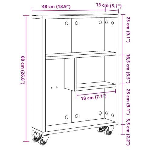 Uski Trolej za Skladištenje Crni Hrast 48x13x68 cm Konstruirano Drvo Cijena