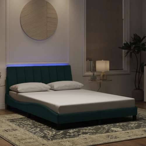 Okvir kreveta s LED svjetlima tamnozeleni 140x190 cm baršunasti - Tamnozelena 140 x 190 cm Cijena