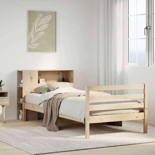 Krevet s regalom za knjige bez madraca 90x190 cm od borovine - Prirodna 90 x 190 cm Cijena