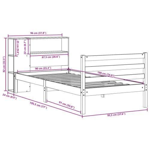 Krevet s regalom za knjige bez madraca 90x190 cm od borovine - Prirodna 90 x 190 cm Cijena