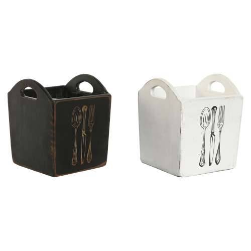 Košara za pribor za jelo Home ESPRIT Bijela Crna Jelovina 15 x 15 x 18 cm Cijena